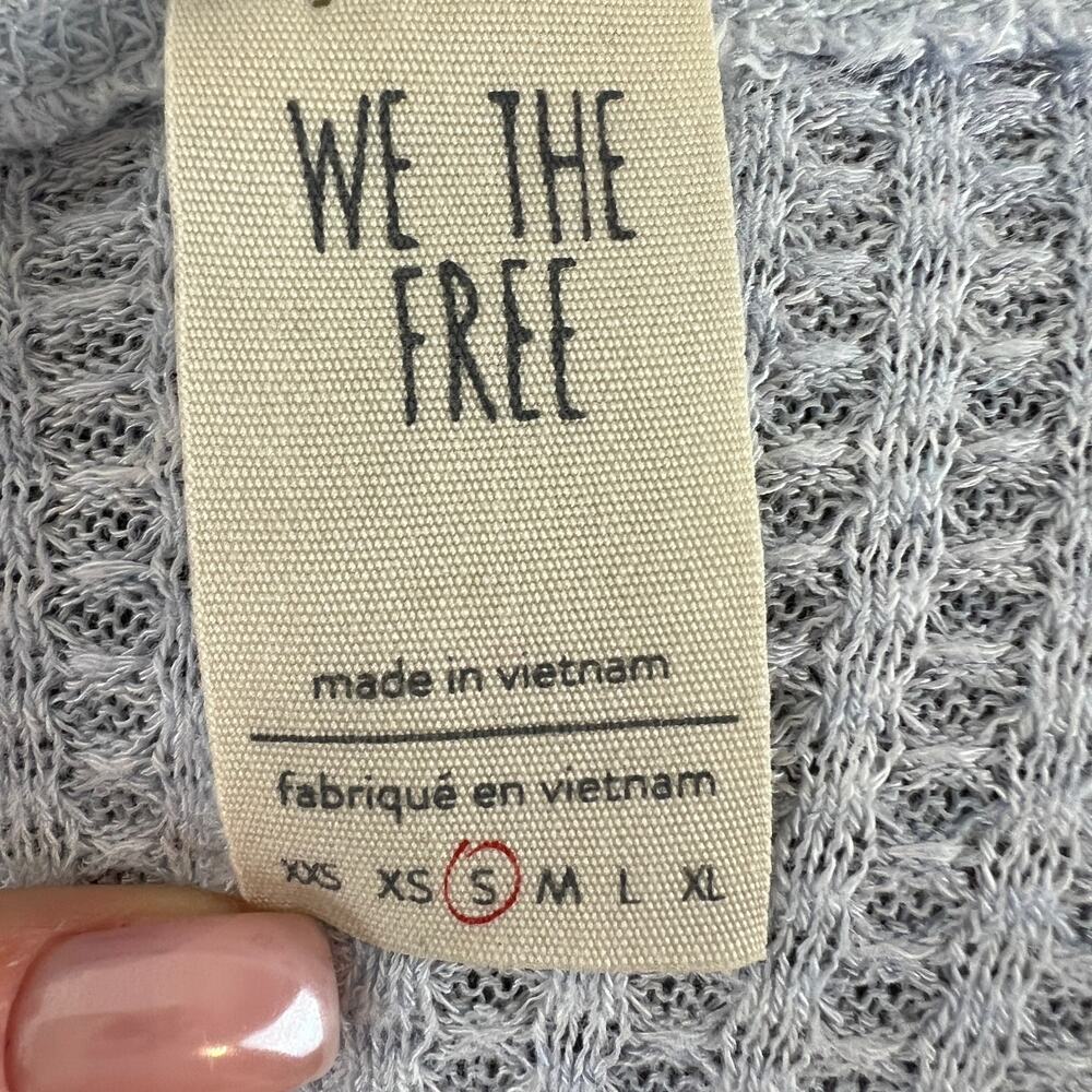 We The Free People Blue Catalina Top Thermal Waffle Knit Ruffled Hem Sz S Small - Picture 9 of 10